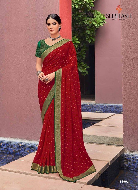 Subhash Manasvi Sb-14001 Red Chiffon Saree