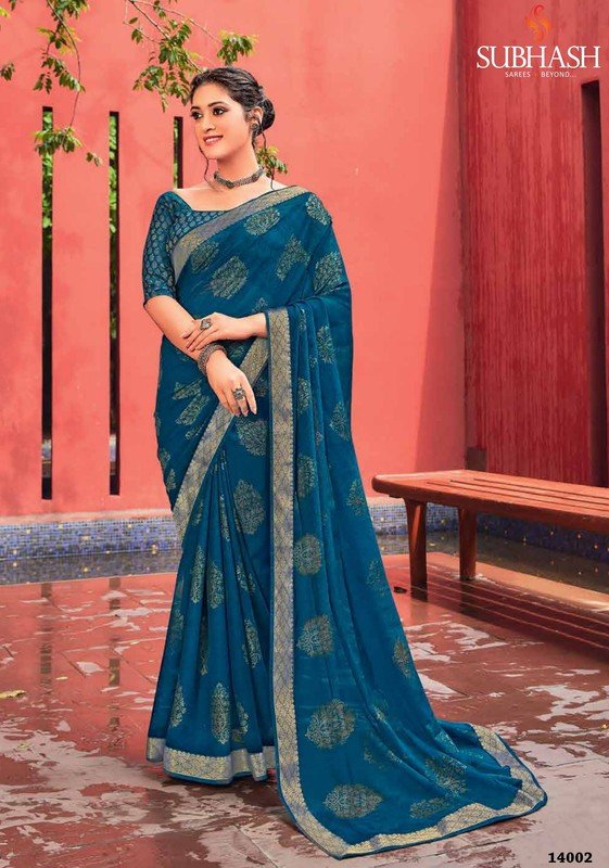 Subhash Manasvi Sb-14002 Blue Chiffon Saree