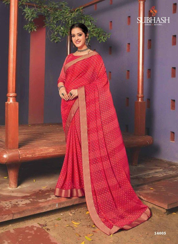 Subhash Manasvi Sb-14005 Pink Silk Chiffon Saree