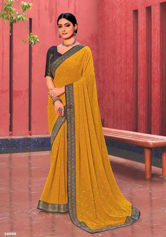 Subhash Manasvi Sb-14006 Yellow Chiffon Saree