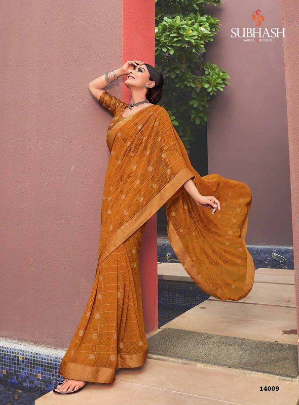 Subhash Manasvi Sb-14009 Yellow Georgette Saree