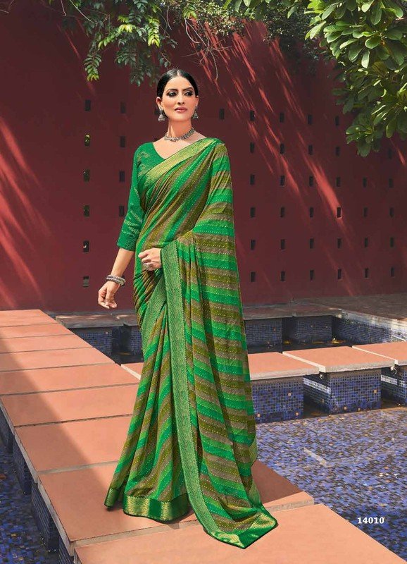 Subhash Manasvi Sb-14010 Green Chiffon Saree