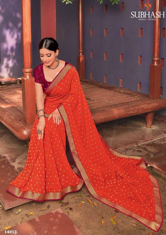 Subhash Manasvi Sb-14013 Orange Chiffon Saree