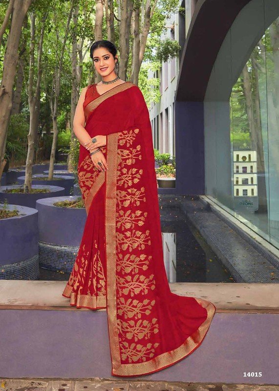 Subhash Manasvi Sb-14015 Red Chiffon Saree