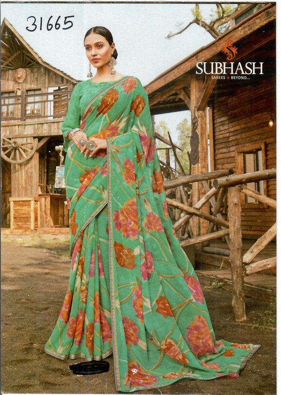 Subhash Manki Sb-31665 Green Georgette Saree