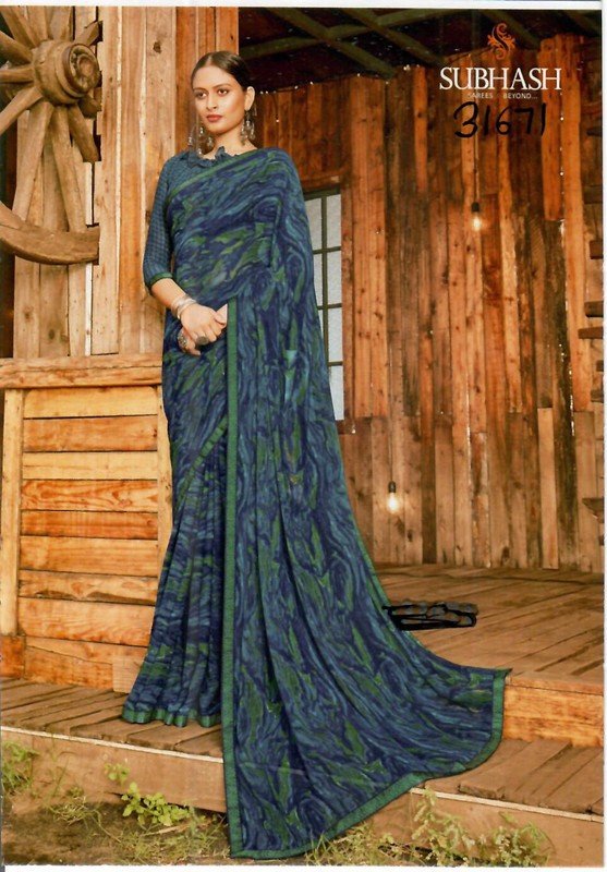 Subhash Manki Sb-31671 Blue Georgette Saree