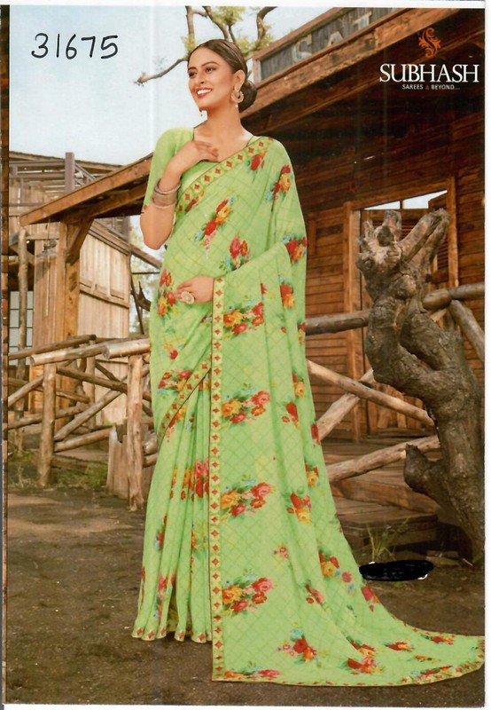 Subhash Manki Sb-31675 Green Georgette Saree