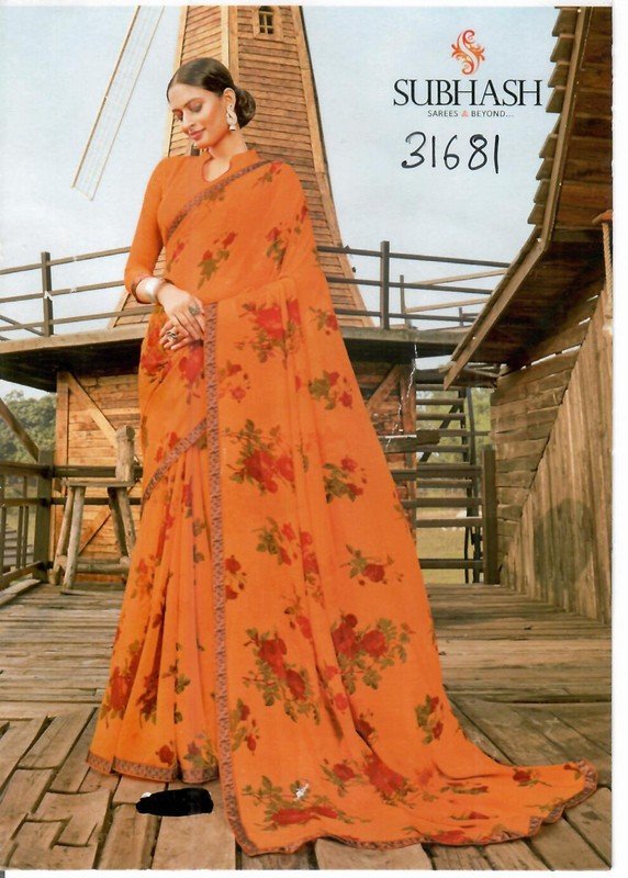 Subhash Manki Sb-31681 Orange Georgette Saree