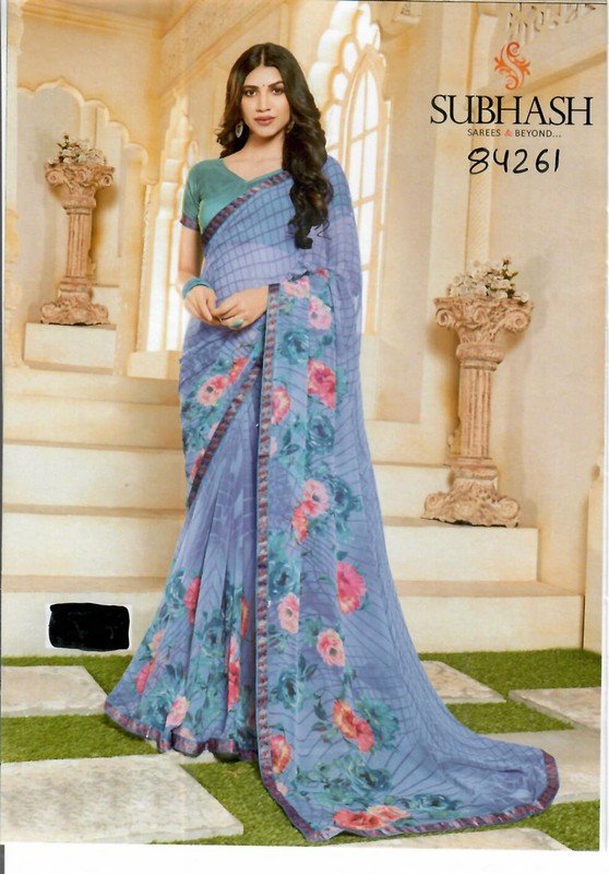 Subhash Manki Sb-84261 Blue Georgette Saree