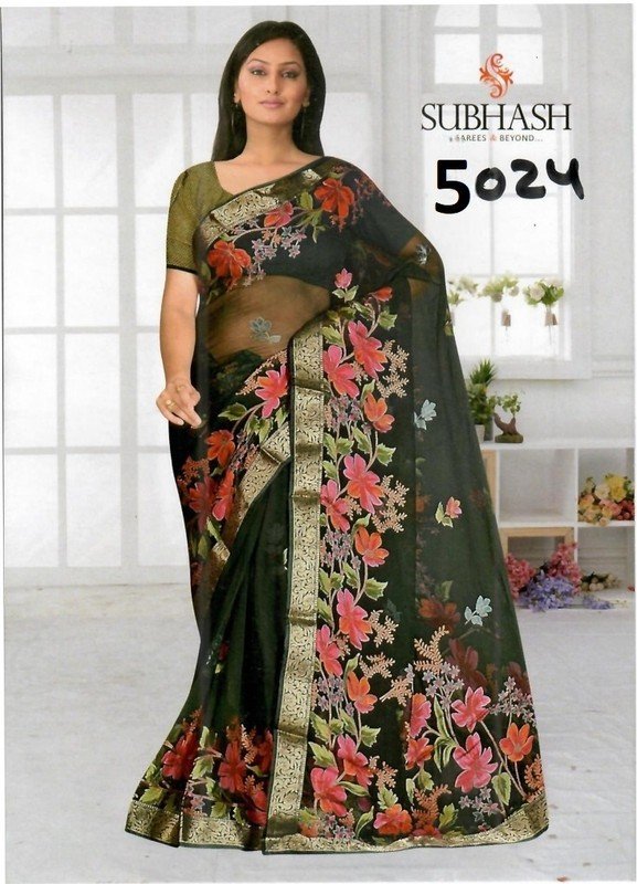 Subhash Manki Jl Sb-5024 Green Georgette Saree