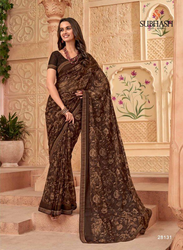 Subhash Radha-5 Sb-28131 Brown Georgette Saree