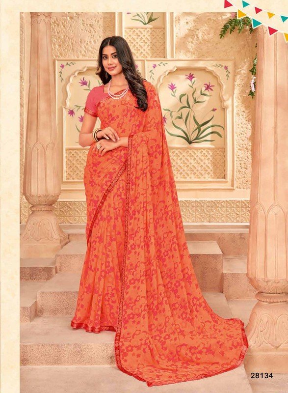 Subhash Radha-5 Sb-28134 Orange Georgette Saree