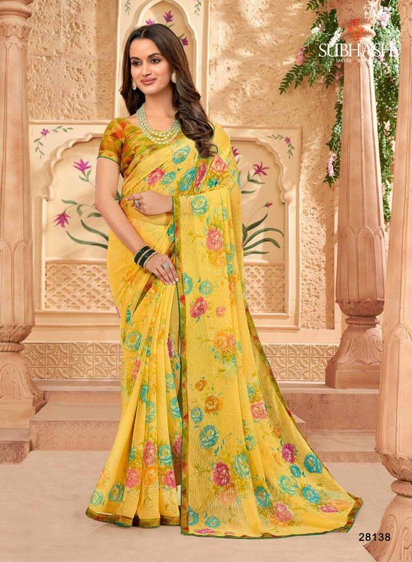 Subhash Radha-5 Sb-28138 Yellow Georgette Saree