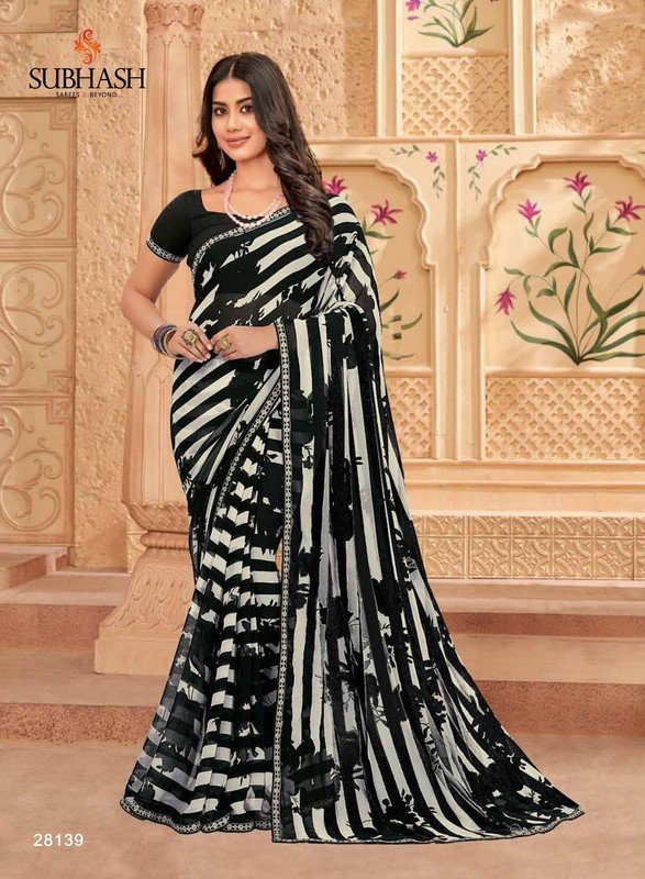 Subhash Radha-5 Sb-28139 White Georgette Saree