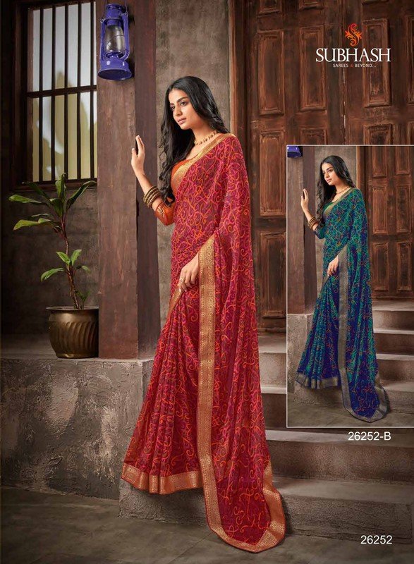 Subhash Radha Sb-26252 Red Silk Chiffon Saree