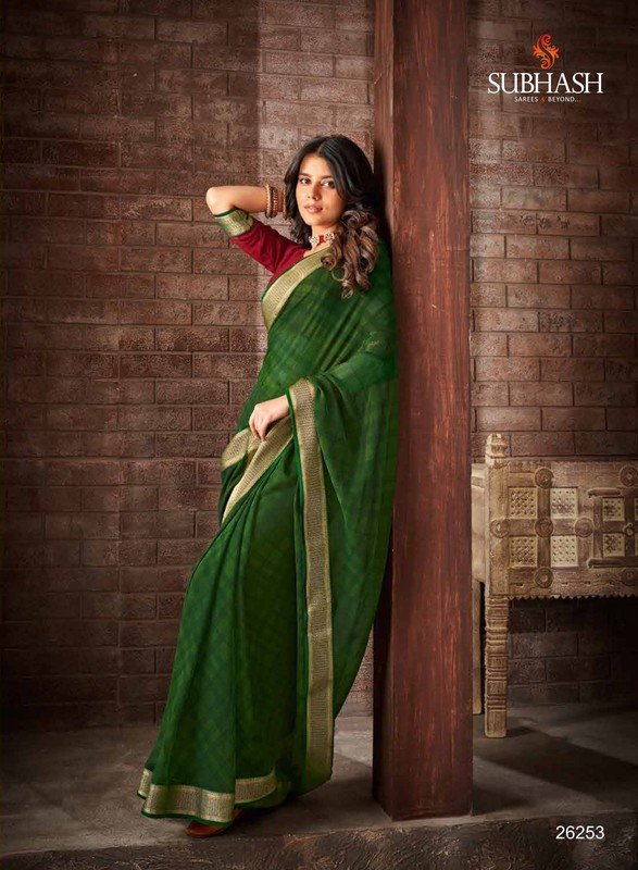 Subhash Radha Sb-26253 Green Silk Chiffon Saree