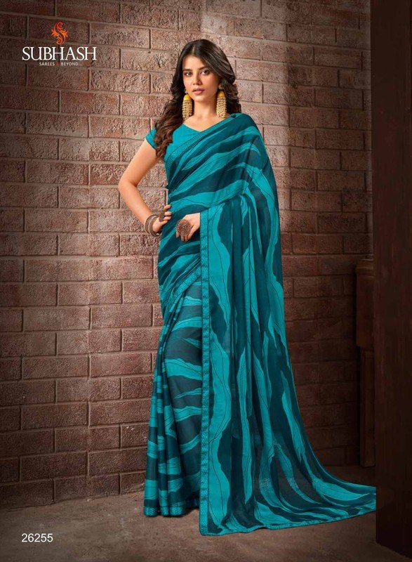 Subhash Radha Sb-26255 Blue Silk Chiffon Saree