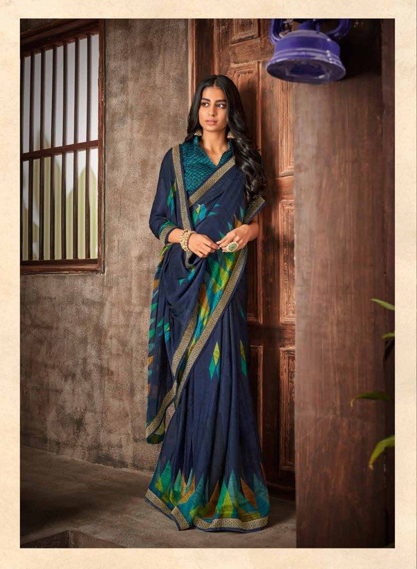 Subhash Radha Sb-26257 Blue Silk Chiffon Saree