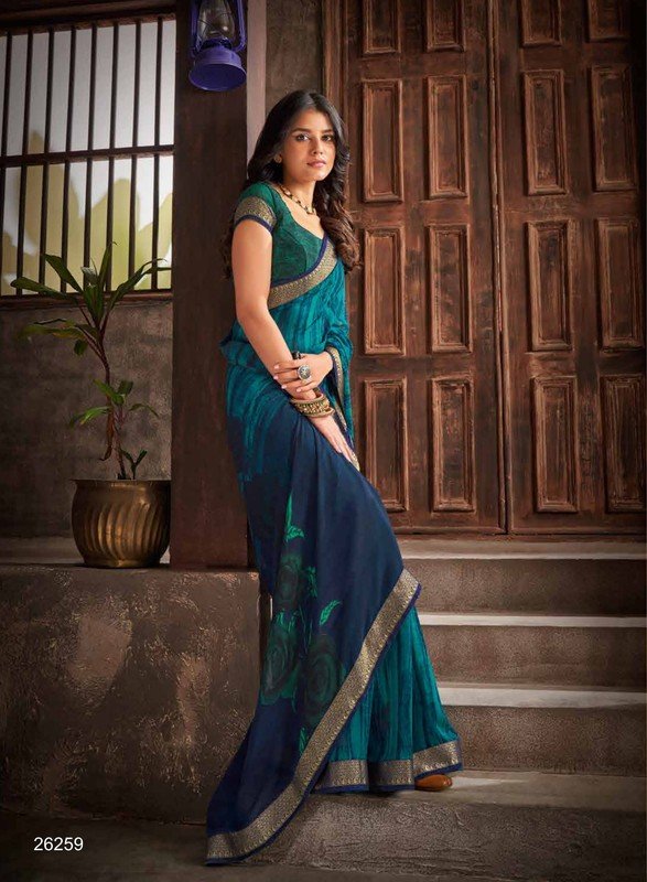 Subhash Radha Sb-26259 Blue Silk Chiffon Saree