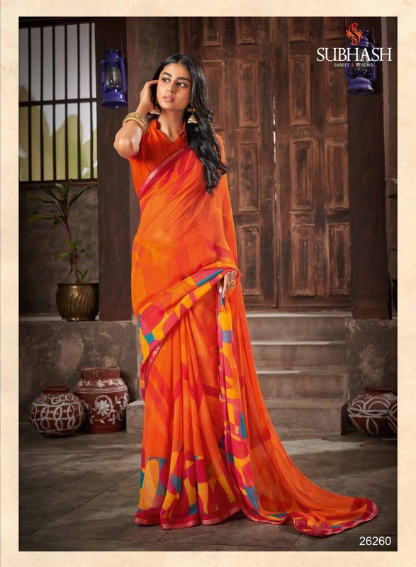 Subhash Radha Sb-26260 Orange Silk Chiffon Saree