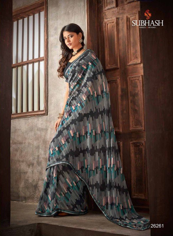 Subhash Radha Sb-26261 Multicolor Silk Chiffon Saree