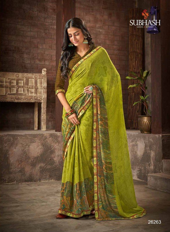 Subhash Radha Sb-26263 Green Silk Chiffon Saree