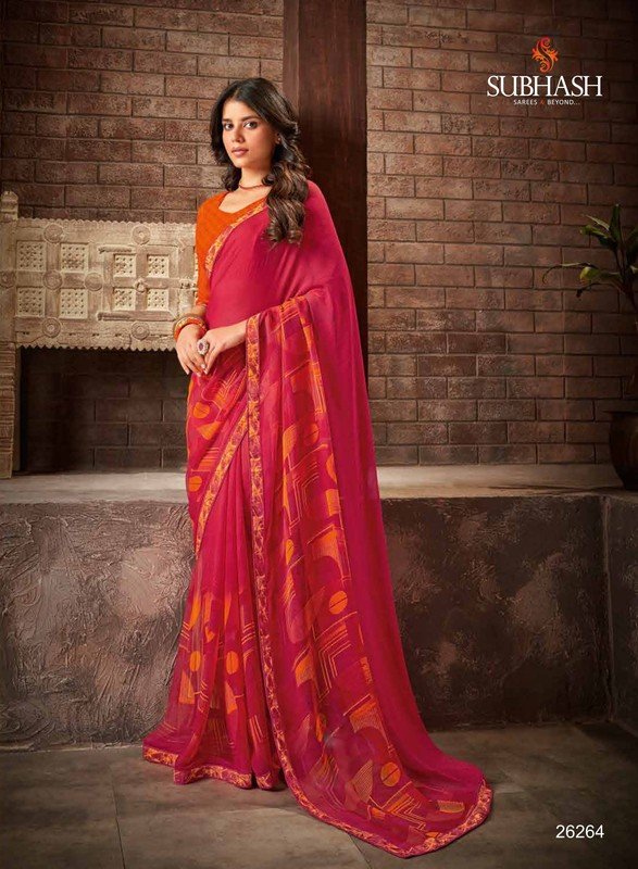 Subhash Radha Sb-26264 Pink Silk Chiffon Saree