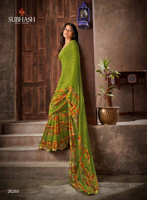 Subhash Radha Sb-26265 Green Silk Chiffon Saree