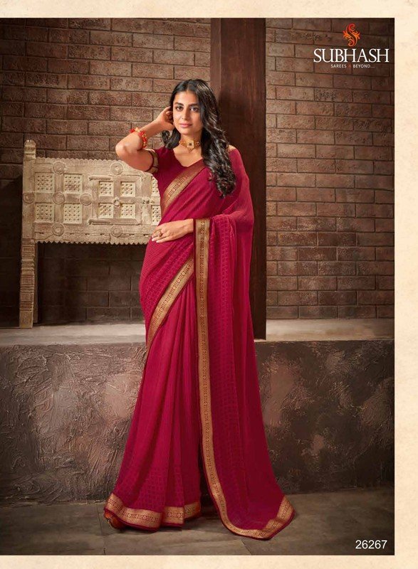 Subhash Radha Sb-26267 Pink Silk Chiffon Saree