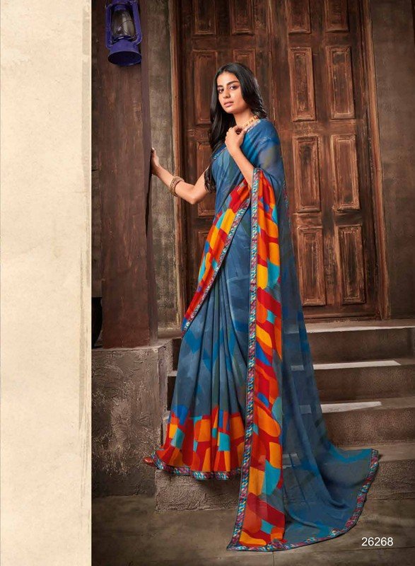 Subhash Radha Sb-26268 Blue Silk Chiffon Saree