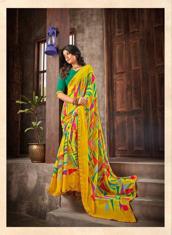 Subhash Radha Sb-26270 Yellow Silk Chiffon Saree