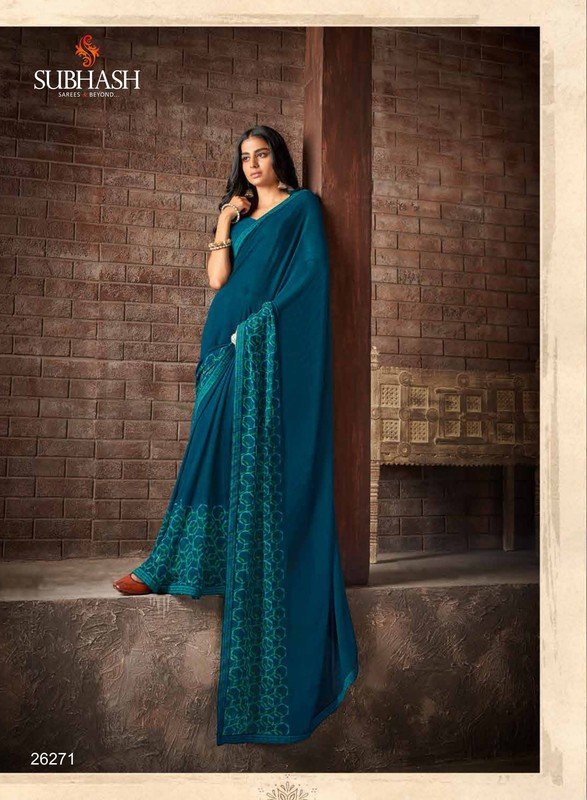 Subhash Radha Sb-26271 Blue Silk Chiffon Saree