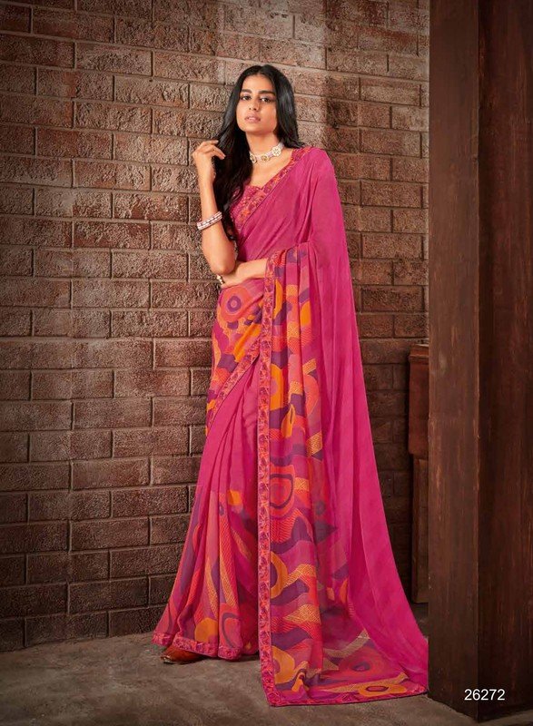 Subhash Radha Sb-26272 Pink Silk Chiffon Saree