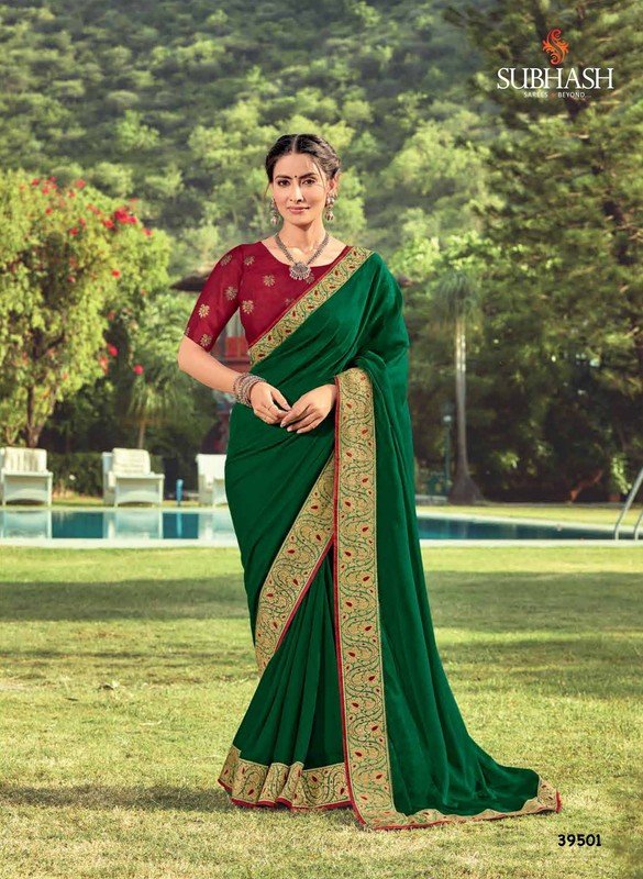 Subhash Saanchi Sb-39501 Green Chiffon Saree