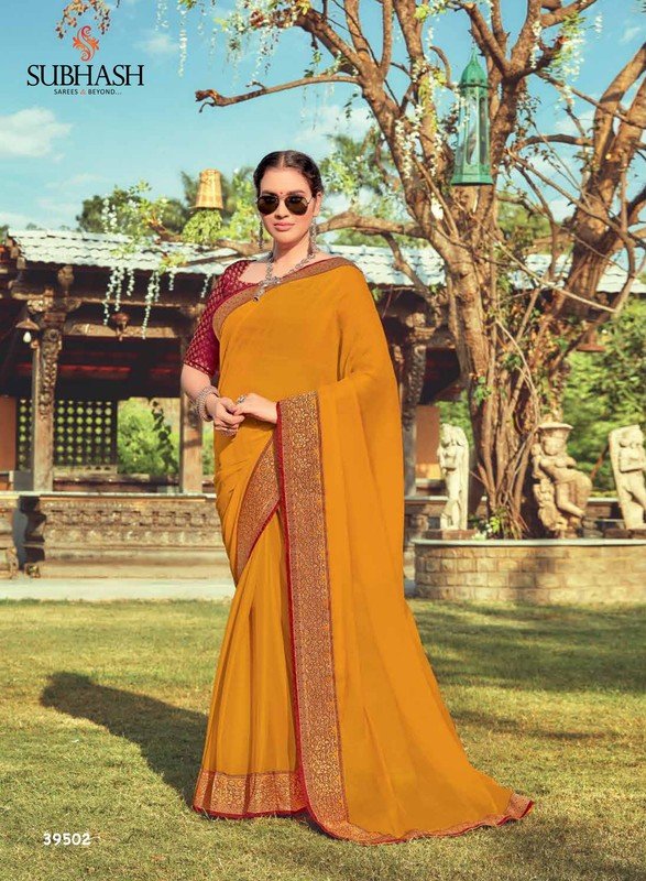 Subhash Saanchi Sb-39502 Yellow Chiffon Saree