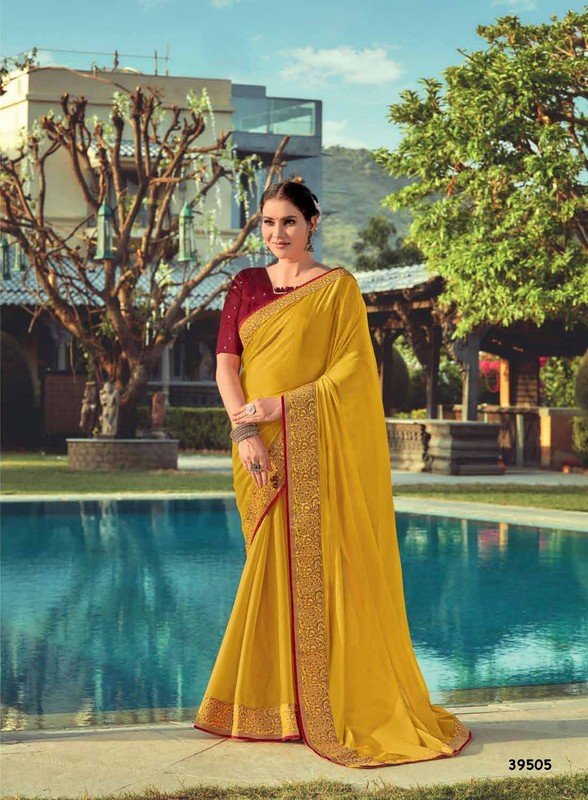 Subhash Saanchi Sb-39505 Yellow Chiffon Saree