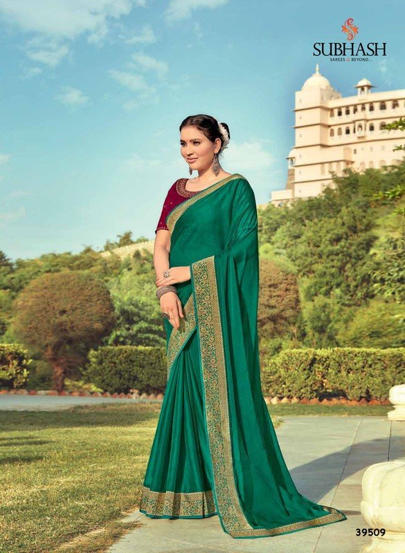 Subhash Saanchi Sb-39509 Green Chiffon Saree