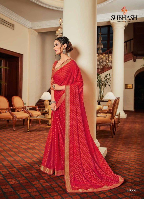 Subhash Sajawat Sb-13551 Red Brasso Saree