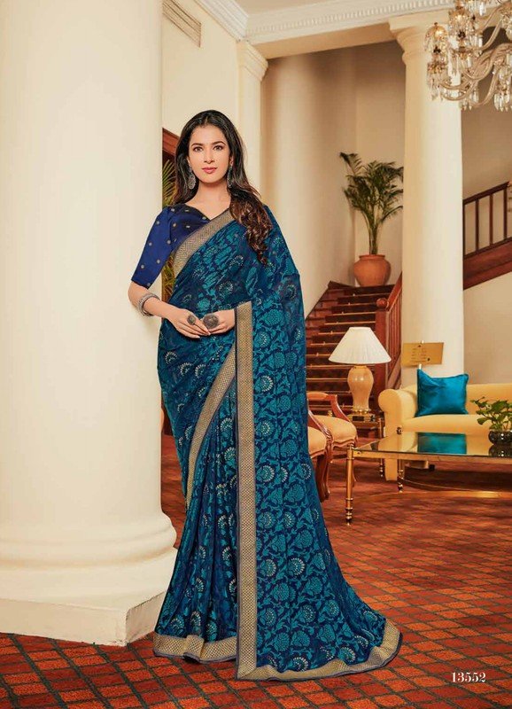 Subhash Sajawat Sb-13552 Blue Brasso Saree