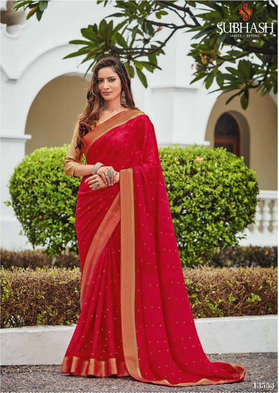 Subhash Sajawat Sb-13553 Red Brasso Saree