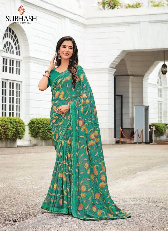 Subhash Sajawat Sb-13555 Green Brasso Saree