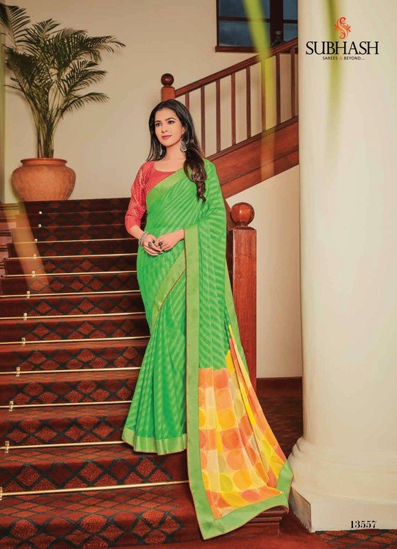 Subhash Sajawat Sb-13557 Green Brasso Saree