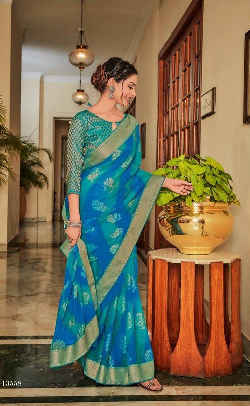 Subhash Sajawat Sb-13558 Blue Brasso Saree