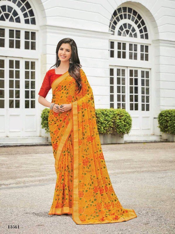 Subhash Sajawat Sb-13561 Yellow Brasso Chiffon Saree