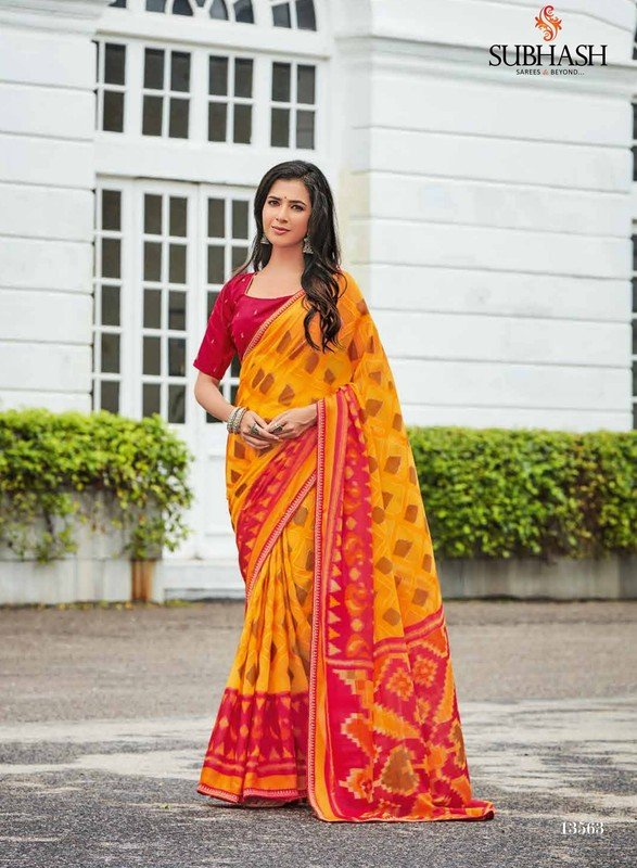 Subhash Sajawat Sb-13563 Yellow Brasso Saree