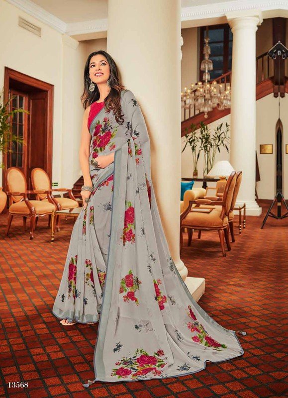 Subhash Sajawat Sb-13568 Grey Brasso Chiffon Saree