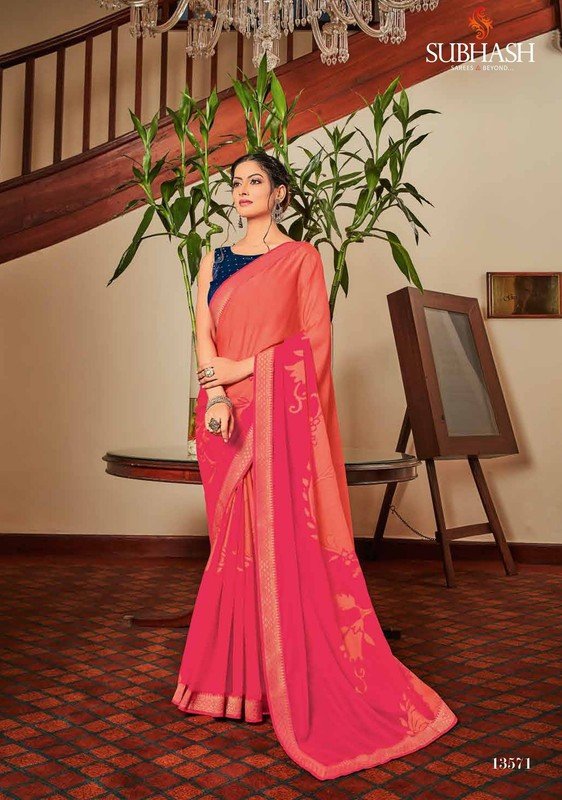 Subhash Sajawat Sb-13571 Pink Brasso Chiffon Saree