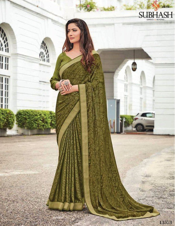 Subhash Sajawat Sb-13573 Green Brasso Saree