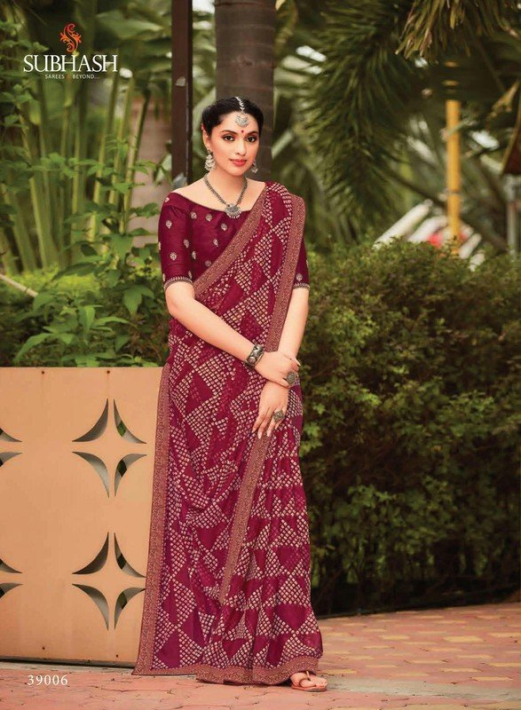 Subhash Shankari Sb-39006 Maroon Chiffon Saree