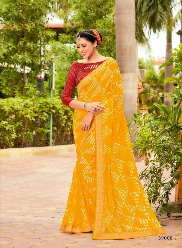 Subhash Shankari Sb-39008 Yellow Chiffon Saree